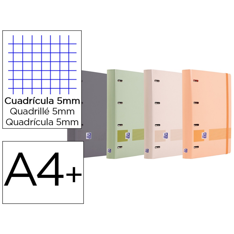 Carpeta con recambio oxford europeanbinder boreal din a4+ 4 anillas 35 mm recambio 100 hojas cuadro 5 mm colores