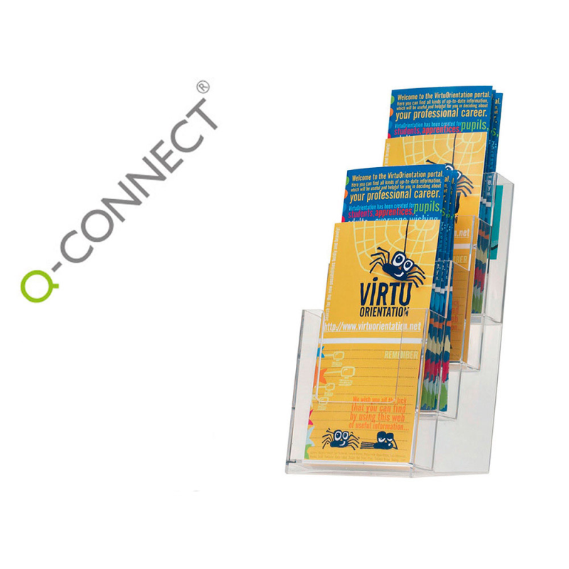 Expositor sobremesa q-connect metacrilato 1/3 din a4 para tripticos 4 compartimentos 110x155x265 mm