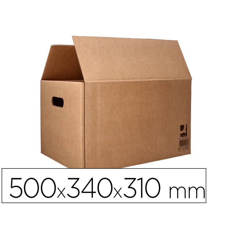 Caja para embalar q-connect americana ultra resistente con asas carton canal doble 7 mm color kraft 500x340x310 mm