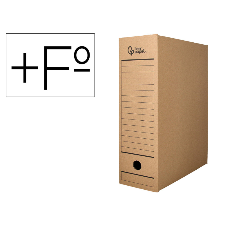 Caja archivo definitivo liderpapel folio prolongado carton reciclado 325g/m2 lomo 116 mm kraft 388x116x275 mm