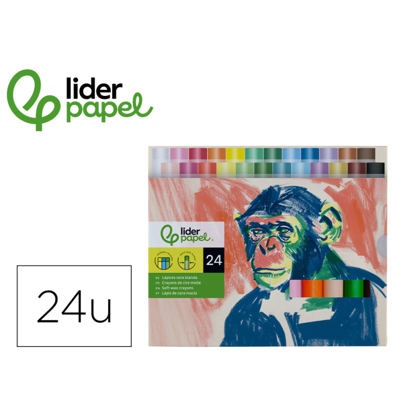 Lapices cera blanda liderpapel redonda caja de 24 unidades colores surtidos