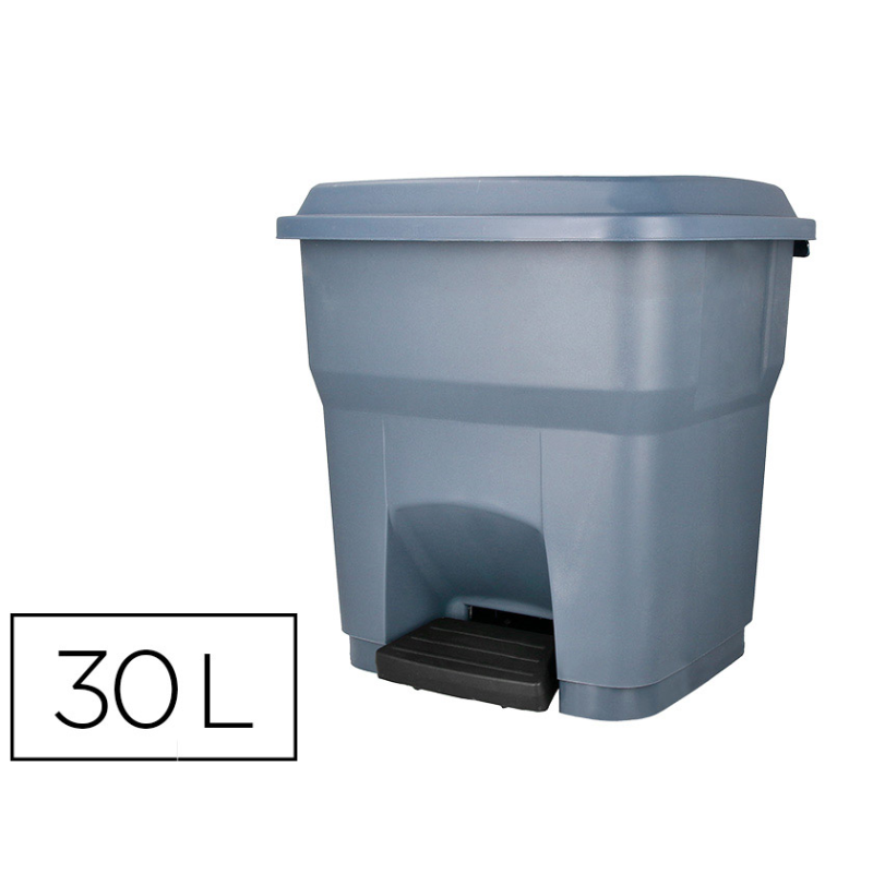 Papelera contenedor q-connect plastico con tapa y pedal 30 litros gris 395x395x420 mm