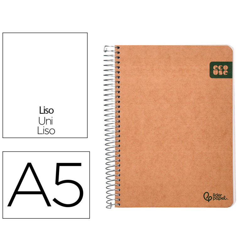Cuaderno espiral liderpapel din a5 ecouse tapa cartulina kraft contracolada 120h papel 100% reciclado 80gr liso