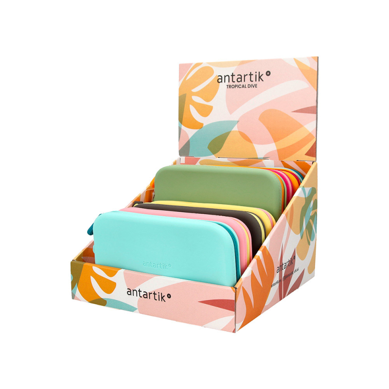 Estuche portatodo antartik tropical dive silicona con asa 190x120x25 mm expositor de 8 unidades colores surtidos