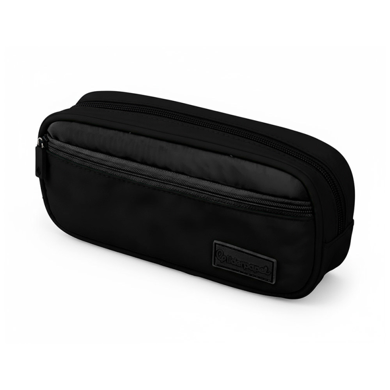 Estuche portatodo liderpapel duo 2 cremalleras con bolsillofrontal negro 220x90x50 mm