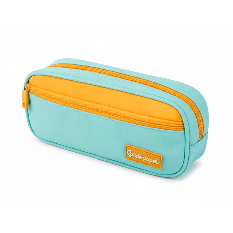 Estuche portatodo liderpapel duo 2 cremalleras con bolsillofrontal azul claro 220x90x50 mm