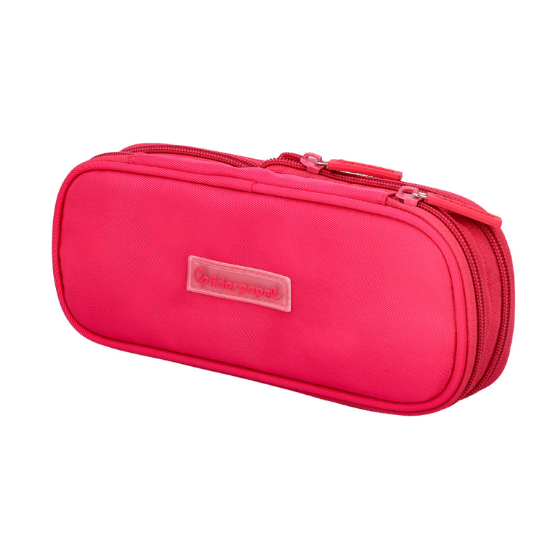 Estuche portatodo liderpapel color pop 2 cremalleras con compartimento extensible rosa fucsia 230x60 mm