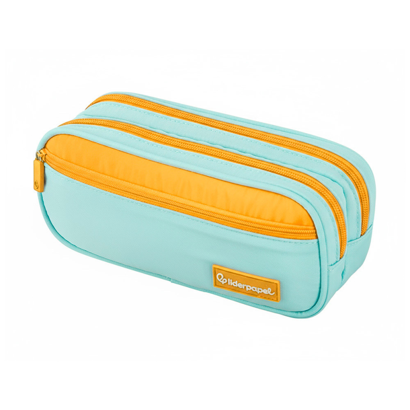 Estuche portatodo liderpapel duo 3 cremalleras con bolsillofrontal azul claro 220x90x70 mm