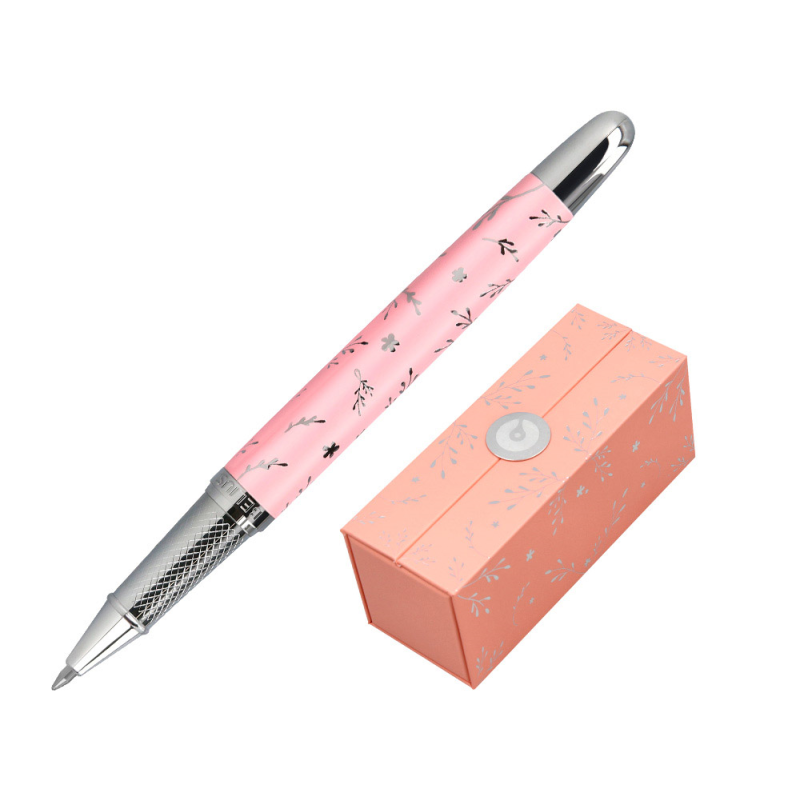 Roller belius bella aluminio color rosa diseño plateado relieve tinta color negro caja de diseño
