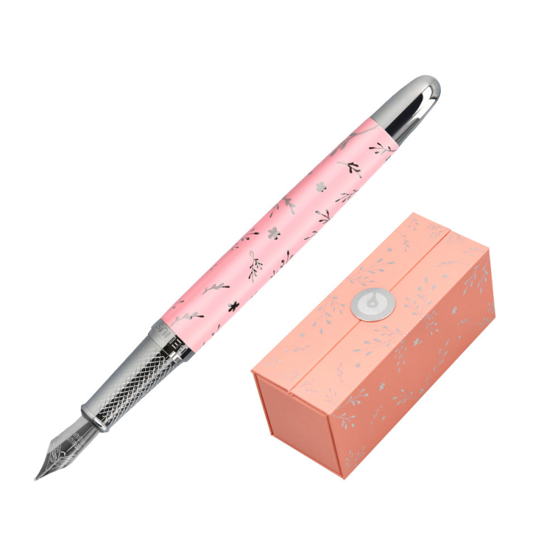 Pluma belius bella aluminio color rosa diseño plateado relieve tinta azul caja de diseño