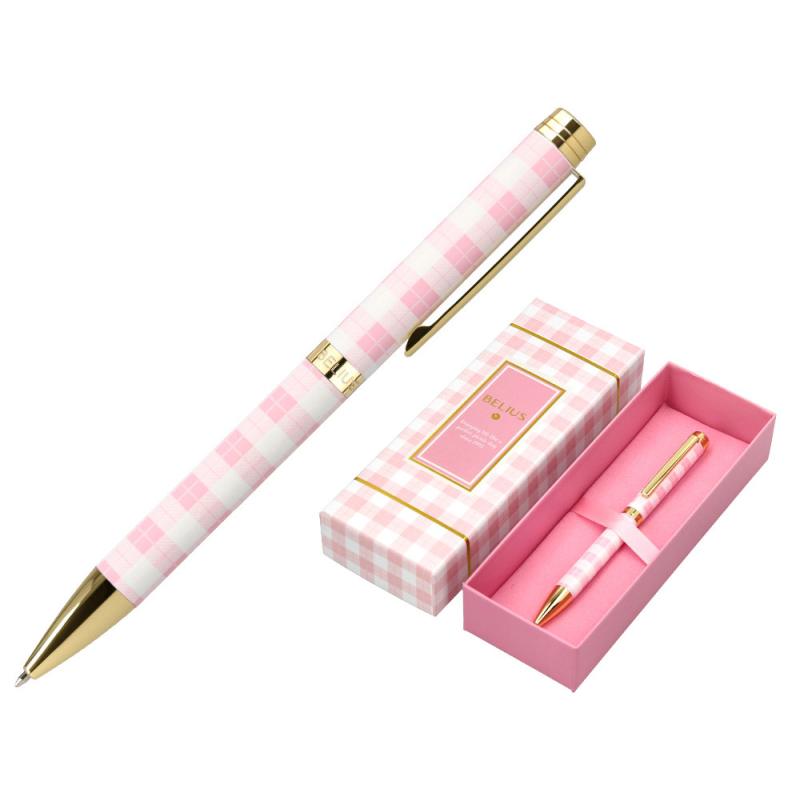 Boligrafo belius picnic aluminio color rosa dorado tinta color azul caja de diseño