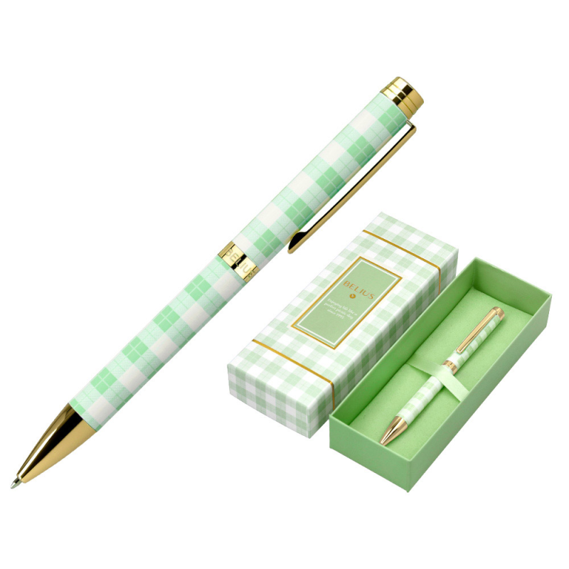 Boligrafo belius picnic aluminio color verde dorado tinta color azul caja de diseño