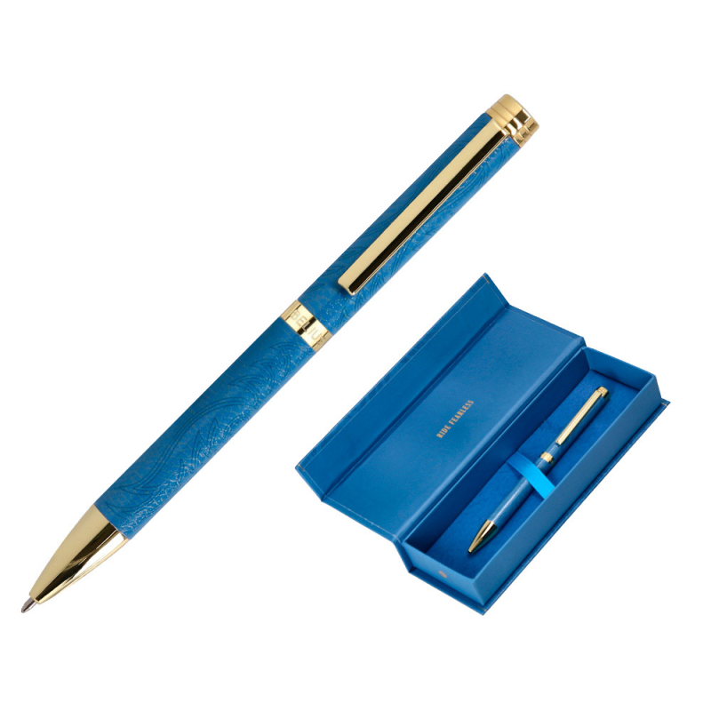 Boligrafo belius wild west aluminio color azul marino dorado tinta color azul caja de diseño