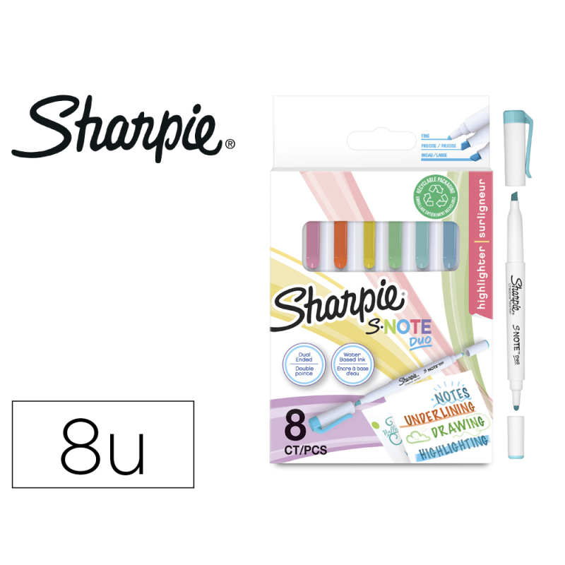 Rotulador sharpie s-note duo asst blister de 8 unidades colores surtidos