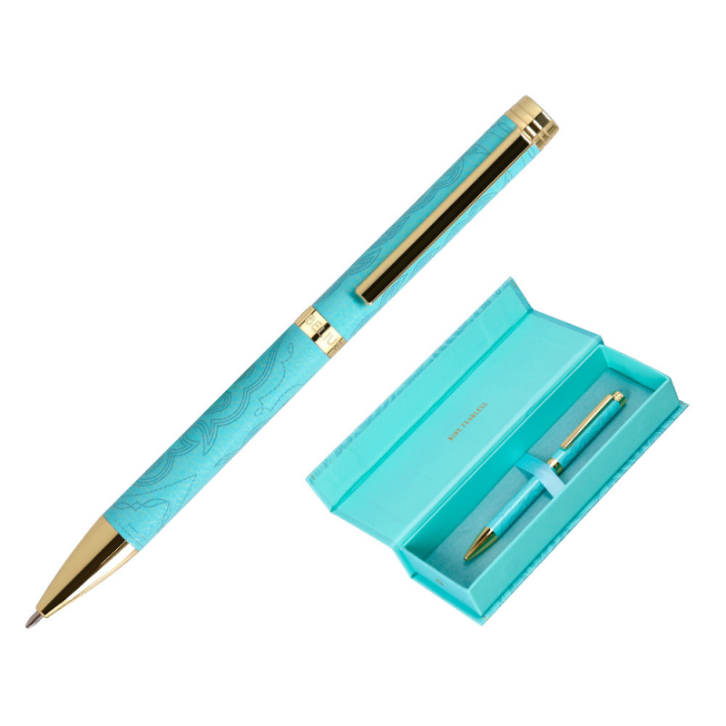 Boligrafo belius wild west aluminio color turquesa doradotinta color azul caja de diseño