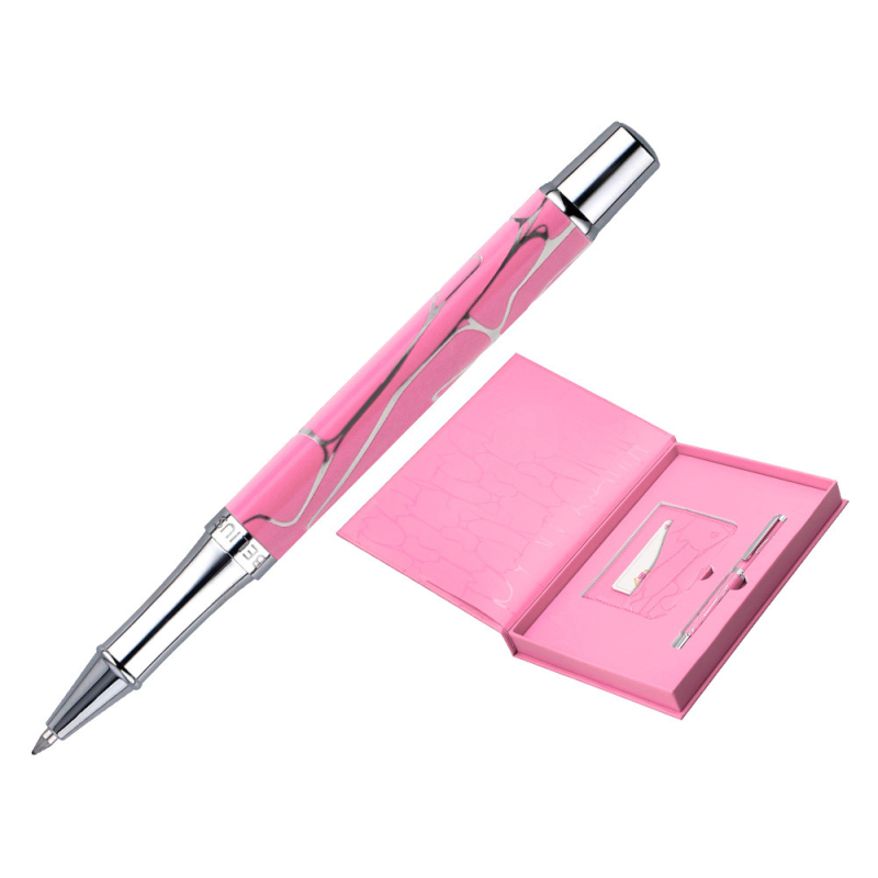 Boligrafo y wallet belius cocktails cosmopolitan aluminio rosa plateado relievetinta color azul caja diseño