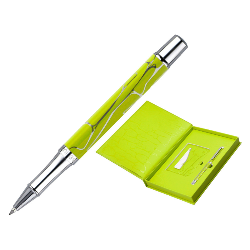 Boligrafo y wallet belius cocktails margarita aluminio verde lima plateado relieve tinta color azul caja de