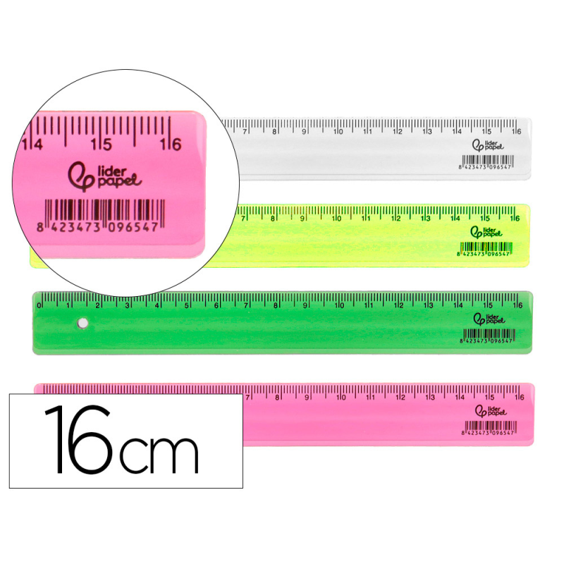 Regla liderpapel plastico 16 cm cubilete con 100 unidades colores surtidos
