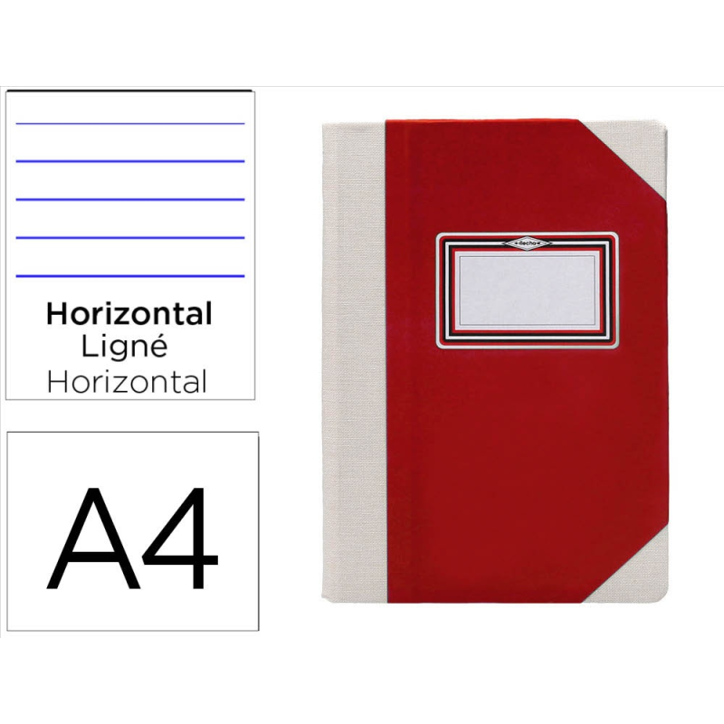 Libro cartone cosido fernandes flecha din a4+ rayado horizontal 50 hojas 100 gr rojo
