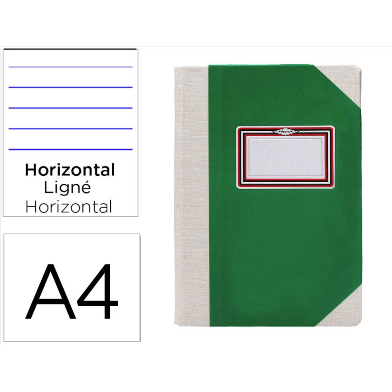 Libro cartone cosido fernandes flecha din a4+ rayado horizontal 50 hojas 100 gr verde