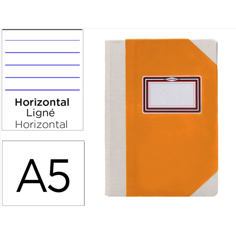 Libro cartone cosido fernandes flecha din a5+ rayado horizontal 50 hojas 100 gr naranja