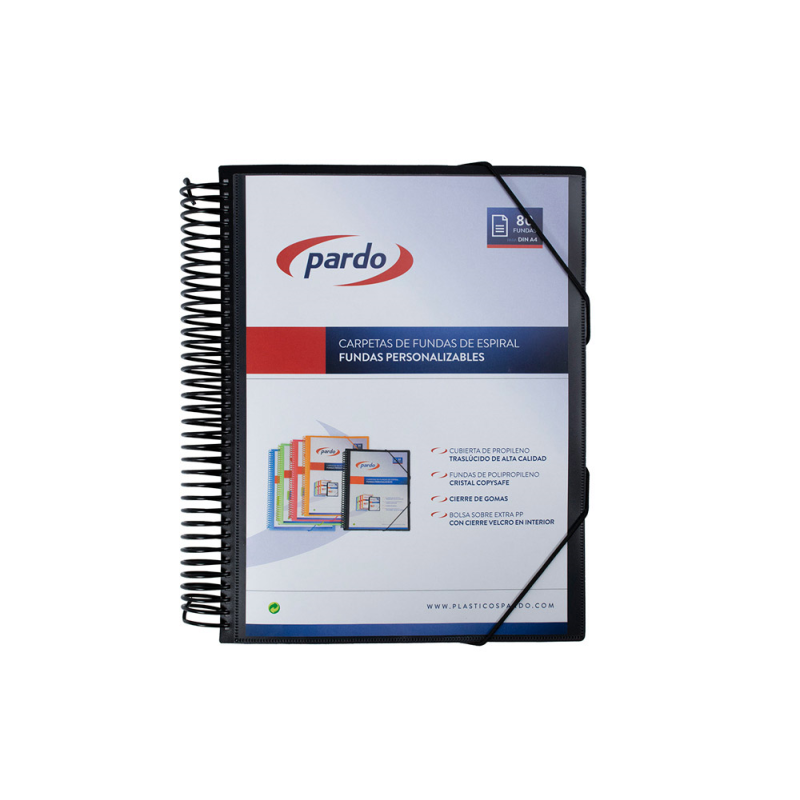 Carpeta pardo escaparate con espiral 80 fundas folio personalizable color negro