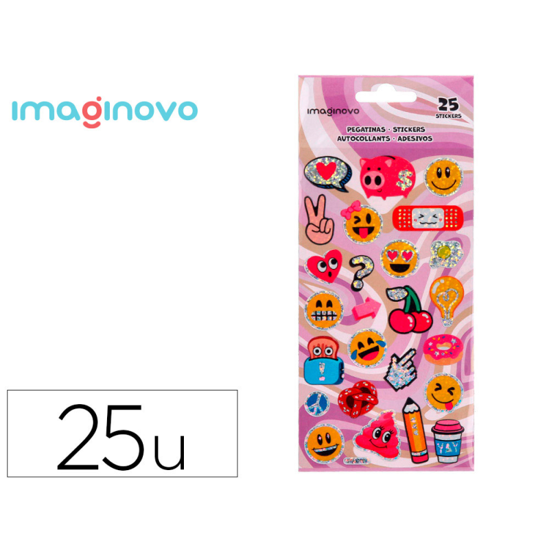 Pegatinas imaginovo diseños surtidos smiley con brillo 214x100 mm en blister