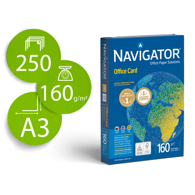 Papel fotocopiadora navigator din a3 160 gramos papel multiuso ink-jet y laser paquete de 250 hojas