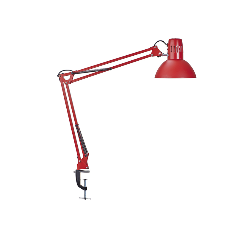 Lampara de escritorio maul metal 57w doble brazo cabezal orientable pinza roja