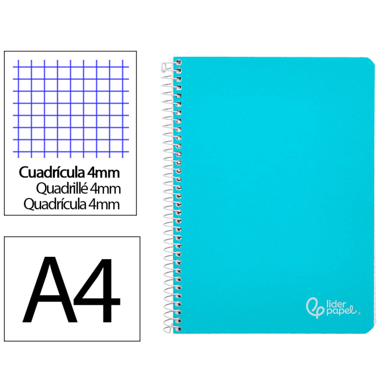 Cuaderno espiral liderpapel a4 witty tapa dura 80h 90gr cuadro 4mm con margen color celeste