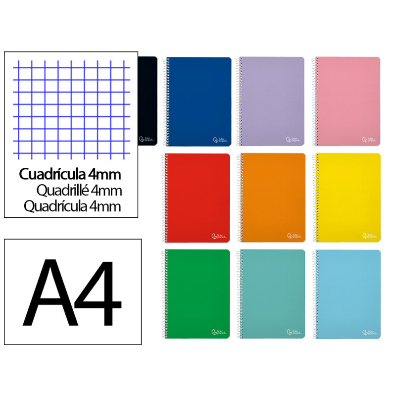 Cuaderno espiral liderpapel a4 witty tapa dura 80h 90gr cuadro 4mm con margen colores surtidos