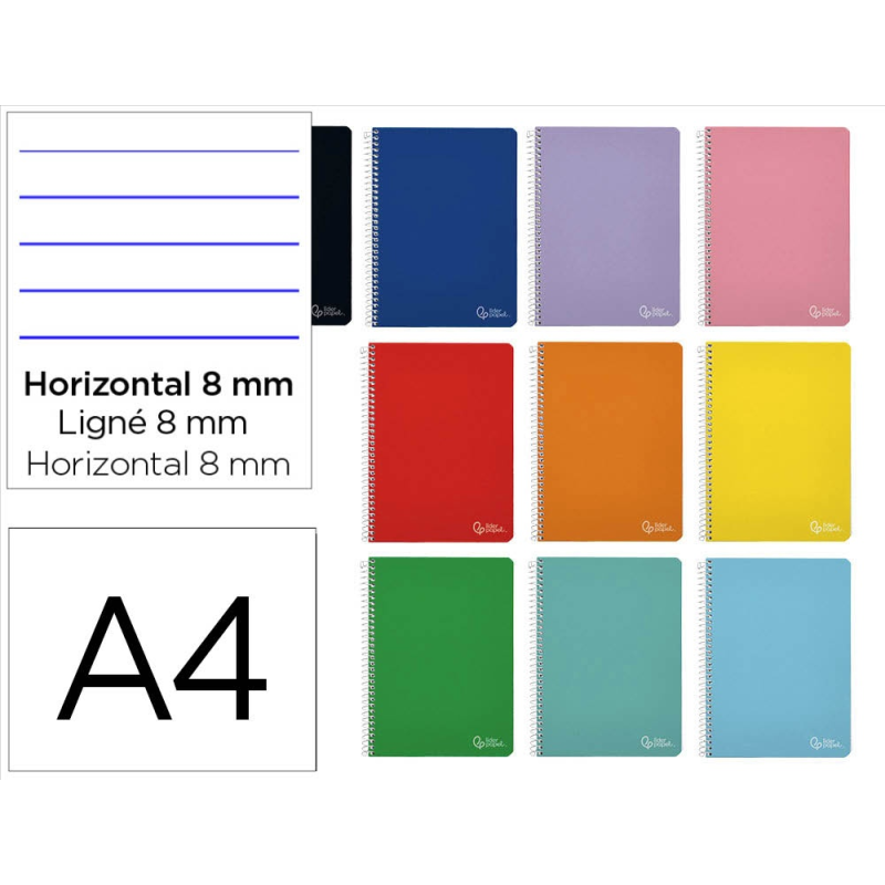 Cuaderno espiral liderpapel a4 witty tapa dura 80h 90gr rayado horizontal 8mm con margen colores surtidos