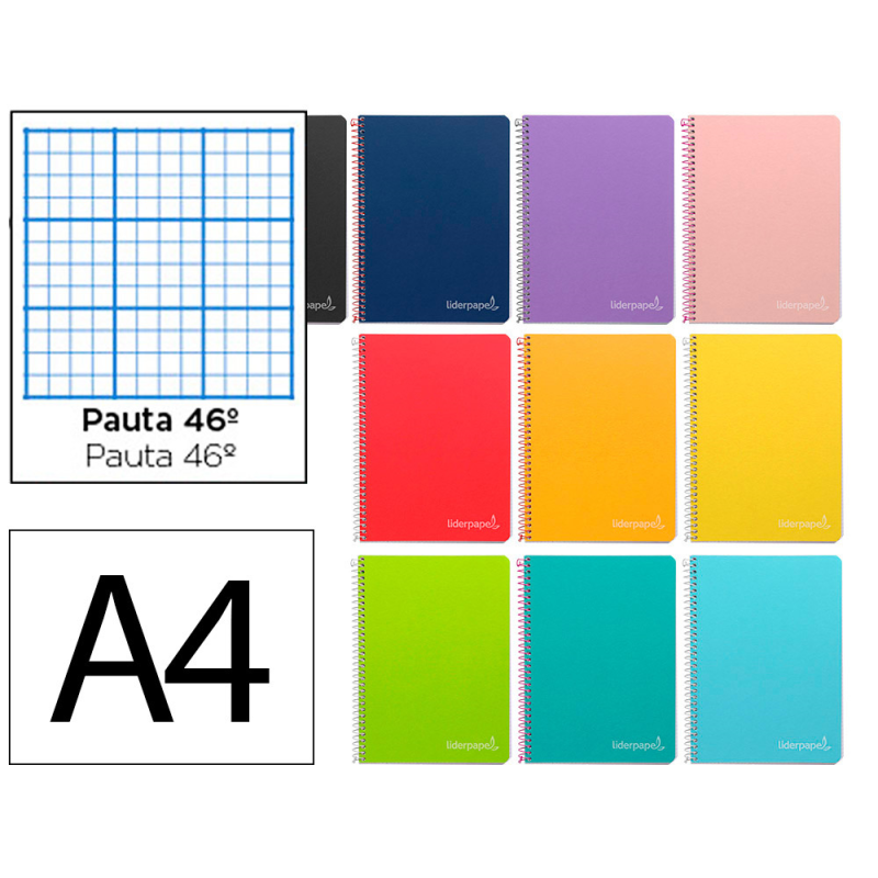 Cuaderno espiral liderpapel a4 witty tapa dura 80h 90gr rayado nº46 colores surtidos