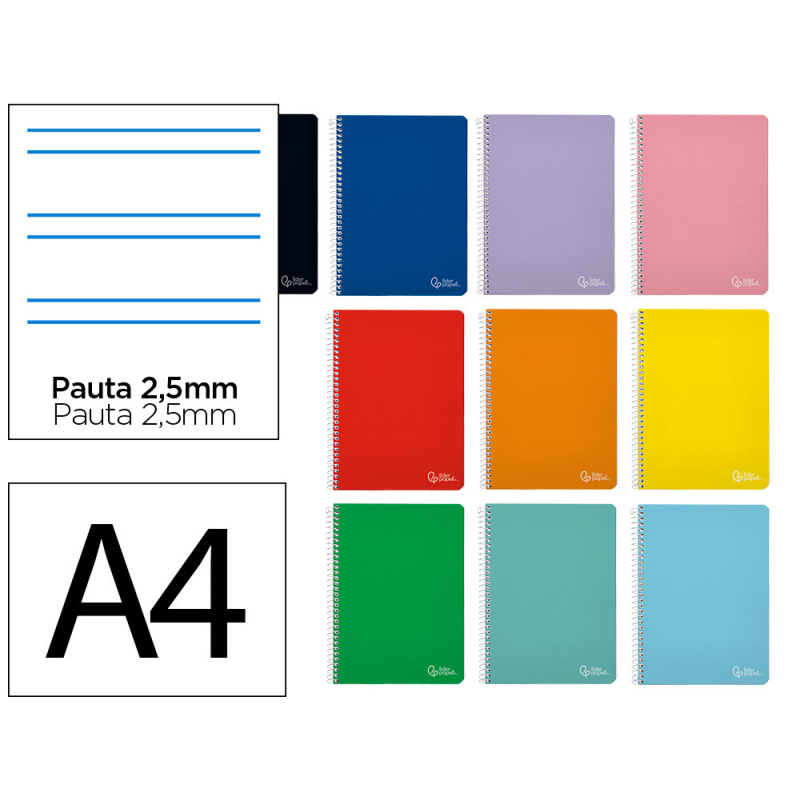 Cuaderno espiral liderpapel a4 witty tapa dura 80h 90gr pauta 2,5mm con margen colores surtidos
