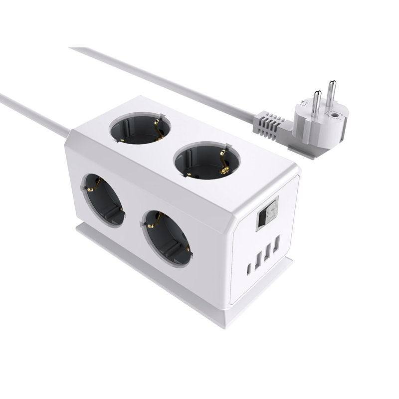 Regleta q-connect enchufe multiple 10 en 1 cable 1,4 mt 6 tomas de corriente+3 usb+1 usb tipo c 140x76x87mm