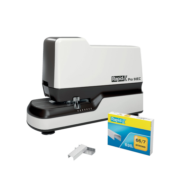 Grapadora rapid pro 90ec electrica blanco capacidad 50 hojas usa grapas n 66 y n 44