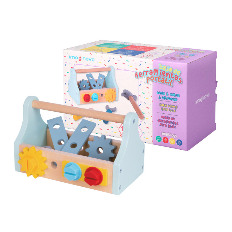 Juego infantil imaginovo madera maletin de herramientas +3 años 18 piezas 21,4x13,2x11cm
