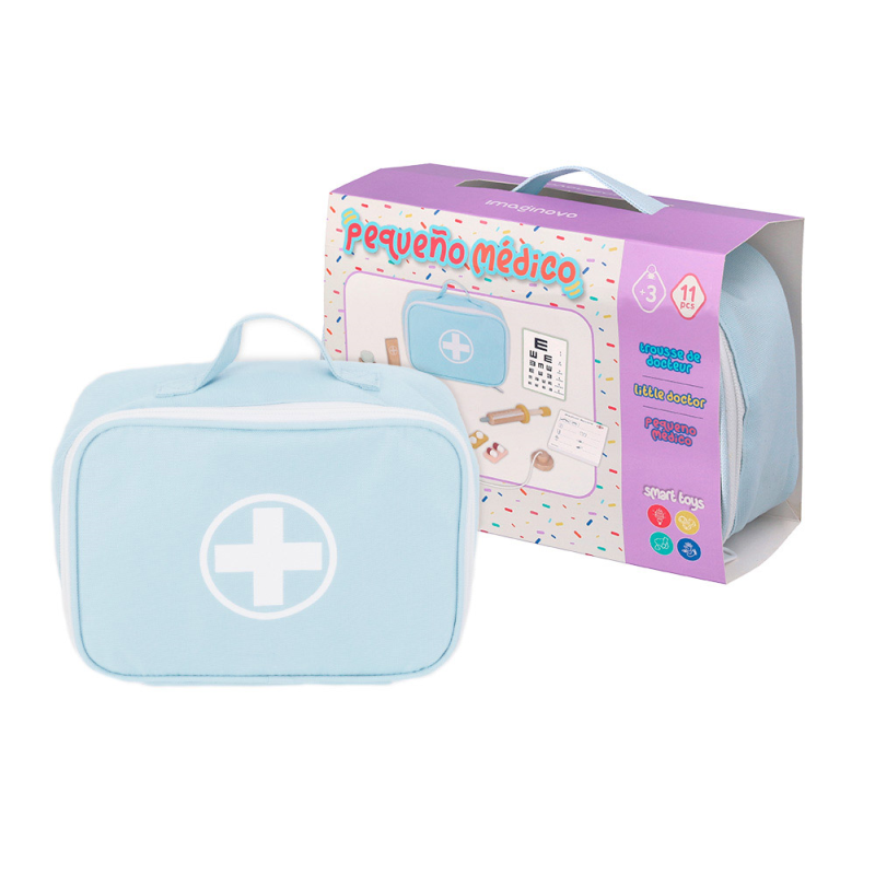 Juego infantil imaginovo madera maletin de medico +3 años 11 piezas 24,5x18x10cm