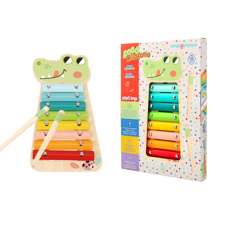 Juego infantil imaginovo madera xilofono instrumento musical cocodrilo +18 meses 28x14,8x2,5cm
