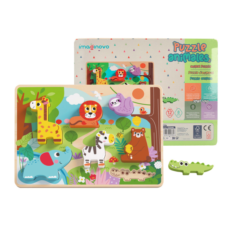 Puzle infantil imaginovo madera 3d animales +12 meses 8 piezas 29,5x22x1,7cm