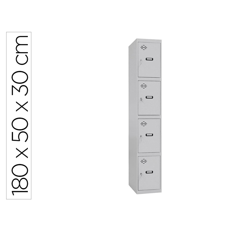 Taquilla metalica simonrack 4 puertas con cerradura montada respiradero y etiquetero gris/gris 1800x500x300 mm