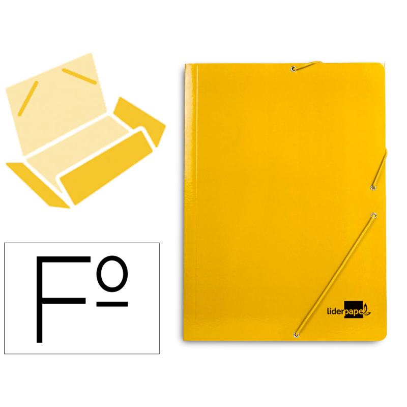 Carpeta liderpapel gomas tres solapas carton plastificado folio color amarillo