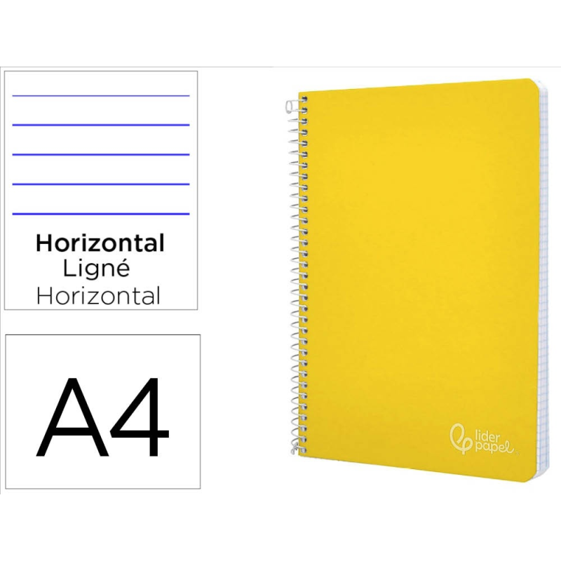 Cuaderno espiral liderpapel a4 witty tapa dura 80h 90gr rayado horizontal con margen color amarillo