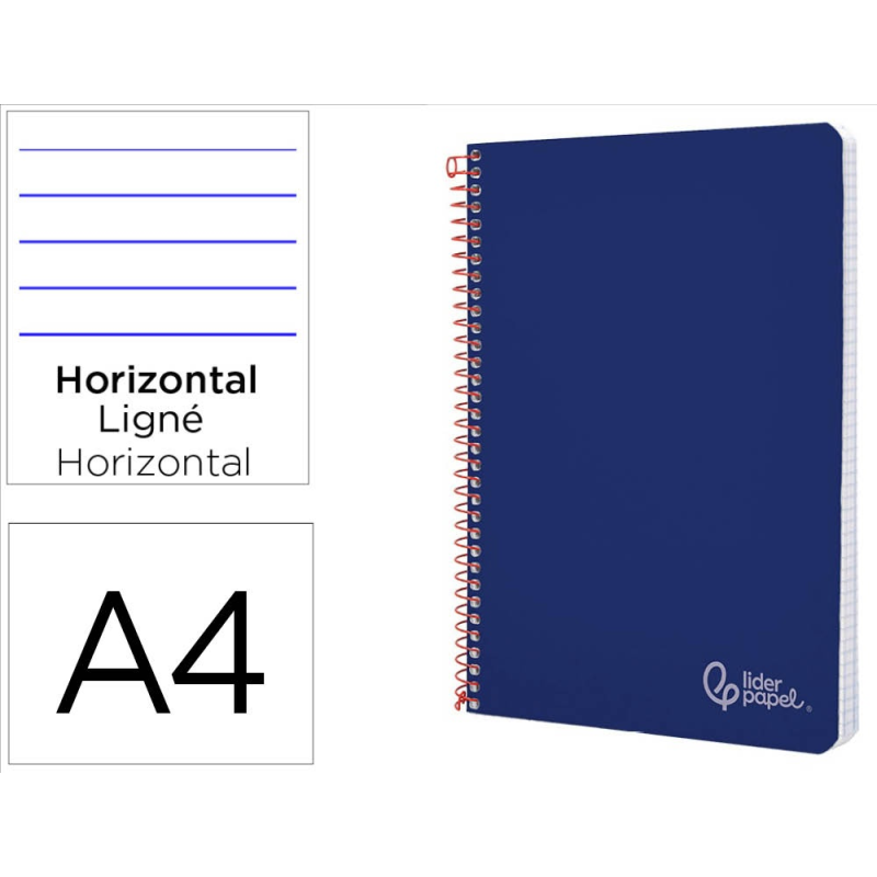 Cuaderno espiral liderpapel a4 witty tapa dura 80h 90gr rayado horizontal con margen color azul oscuro