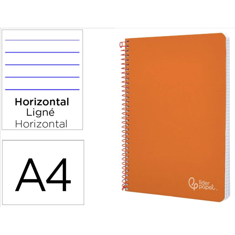 Cuaderno espiral liderpapel a4 witty tapa dura 80h 90gr rayado horizontal con margen color naranja