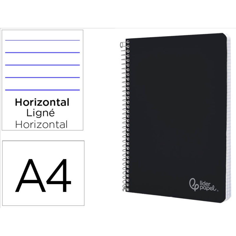 Cuaderno espiral liderpapel a4 witty tapa dura 80h 90gr rayado horizontal con margen color negro