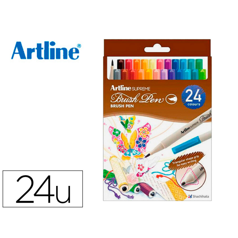 Rotulador artline supreme brush pintura base agua punta tipo pincel trazo fino bolsa 24 unidades colores surtidos