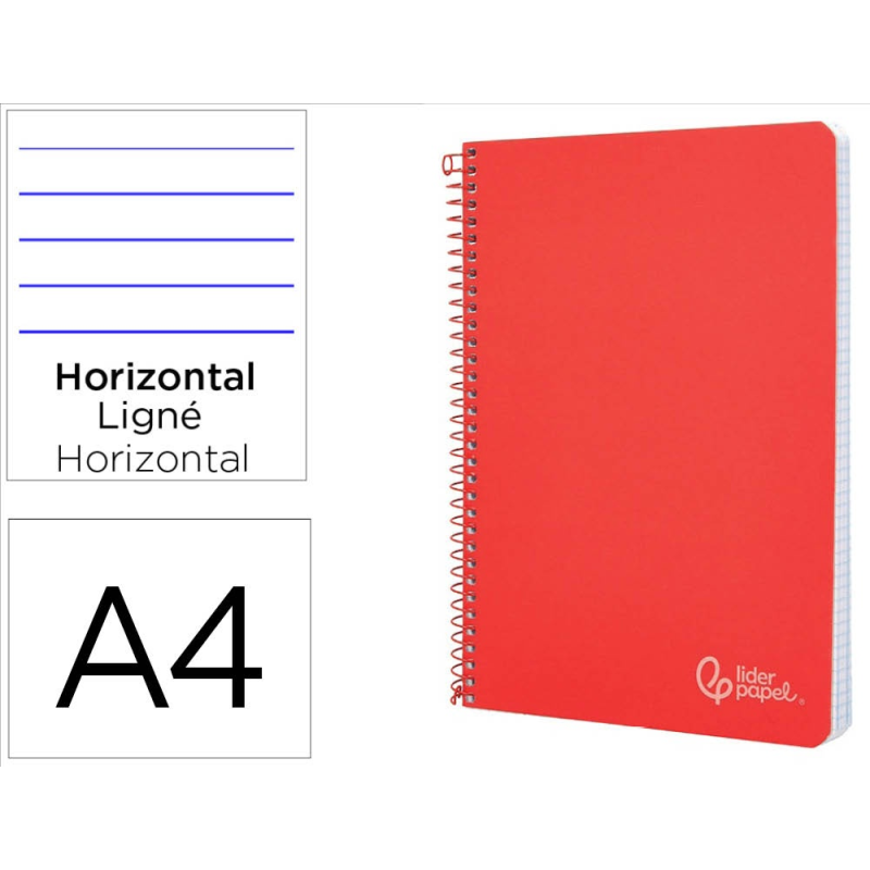 Cuaderno espiral liderpapel a4 witty tapa dura 80h 90gr rayado horizontal con margen color rojo