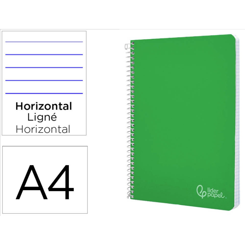Cuaderno espiral liderpapel a4 witty tapa dura 80h 90gr rayado horizontal con margen color verde