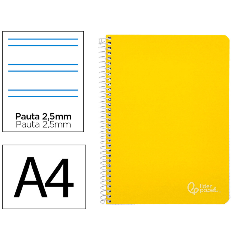 Cuaderno espiral liderpapel a4 witty tapa dura 80h 90gr pauta 2,5mm con margen color amarillo